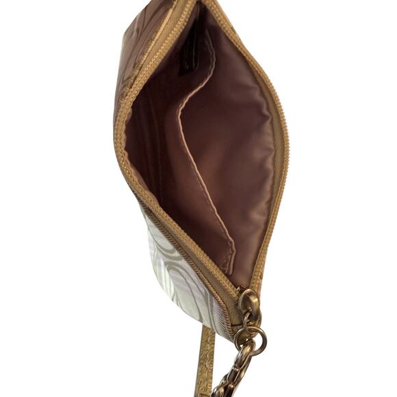 Coach Wristlet Beige Gold Lavender Plaid Small Gold Leather Plus Fob - Picture 4 of 5